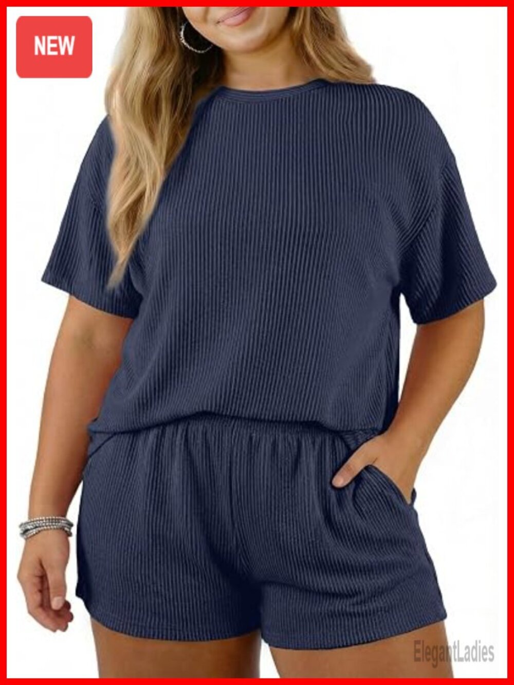 Plus Size Two Piece Lounge Set with Short Sleeve Top and High Waisted Shorts